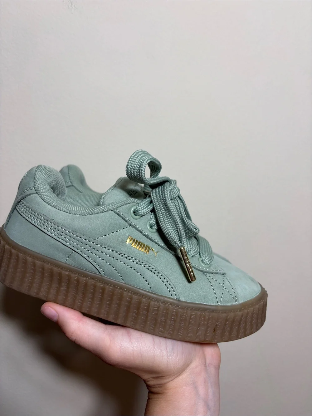 PUMA Kids Suede Platform Sneakers in Sage Green